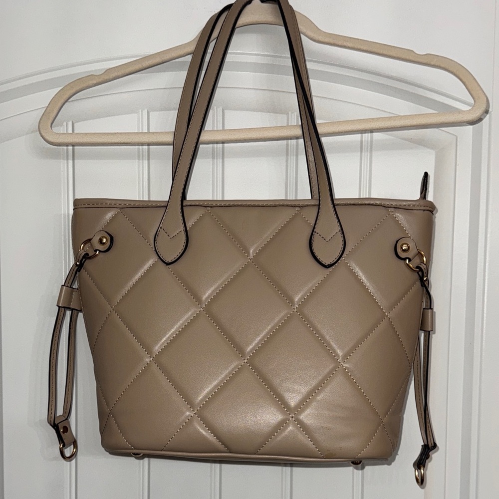 Taupe Quilted Tote Bag